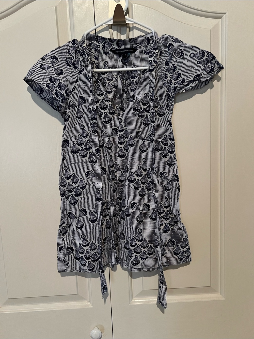 Woman top Navy and White Floral Stripe